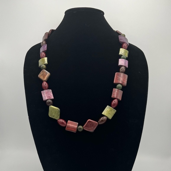 Aqua Blue White Acrylic Lucite Bead Chunky Statement  Vintage Multi-Color Acrylic Lucite Chunky Geometric Bead Necklace